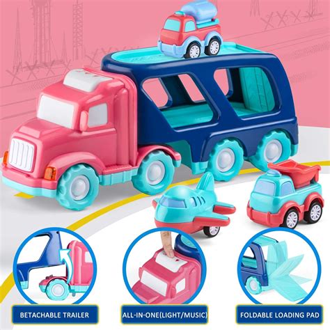 Buy Pink Truck Toy Car for Toddler Girl, 5 in 1 Friction Powered ...