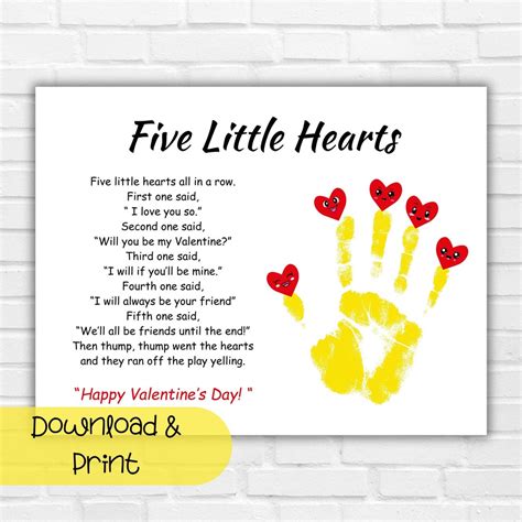 Valentine's Day Handprint Art, Five Little Hearts Poem, Preschool ...