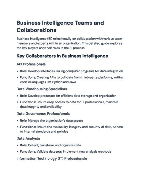 Business Intelligence Teams: Roles and Collaborative Strategies ...