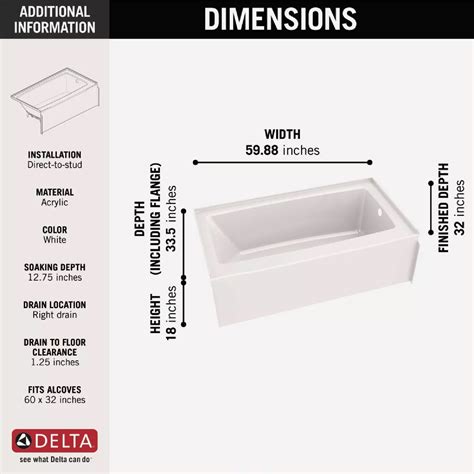 Delta Classic 500 60 In. L x 32 In. W Right Drain Rectangular Alcove ...