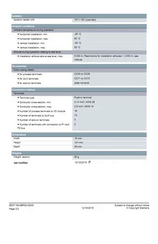 SIEMENS CONNECTOR - SIMATIC ET 200sp -6es7 193 6bp20 0da0 Trader ...