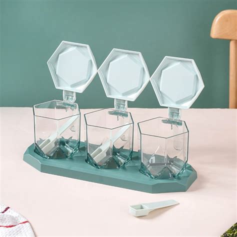 Set of 3 Spice Jars With Spoons Green Online - Premium Spice Jar | Nestasia