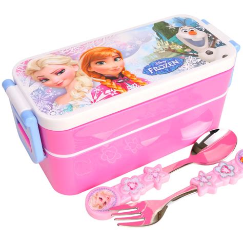 Disney FROZEN Lunch Box Kids Girl School Cute Bento W/ Fork Spoon Food ...