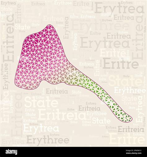 Eritrea map design. Country names in different languages and map shape with geometric low poly ...