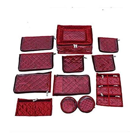 House Of Sensation Cotton Maroon Jewellery Box with 12 Pouches : Amazon ...