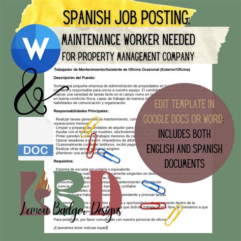 Spanish Help Wanted Job Posting Template Maintenance Employee for ...
