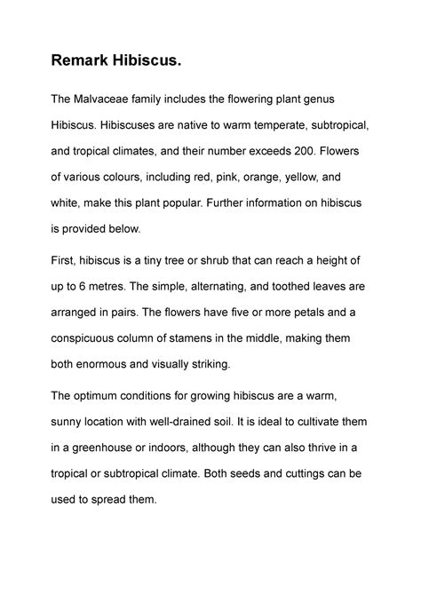 Remark Hibiscus - Notes - Remark Hibiscus. The Malvaceae family ...
