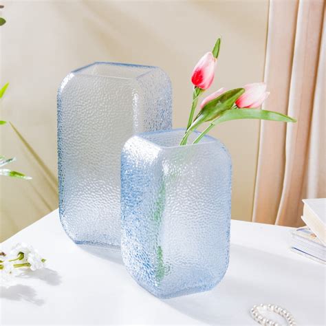 Art Deco Pebble Texture Glass Vase Blue 9.5 Inch Online - Premium Vase ...