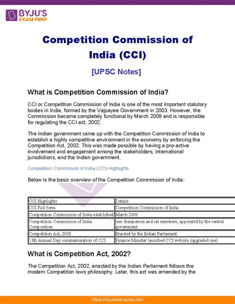 UPSC Notes: Overview of the Competition Commission of India (CCI) - Studocu