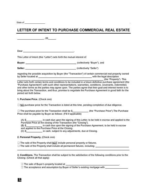 Free Commercial Purchase Letter of Intent | PDF & Word