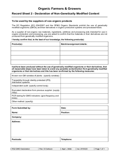Fillable Online Record Sheet 2 - GMO Declaration Fax Email Print ...