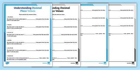 Understanding Decimal Place Value Worksheet (teacher made)