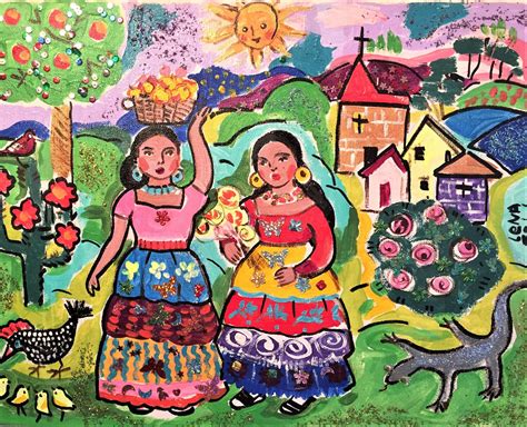 Mexican Folk Art PrintSpanish Girl ArtMexican Town - Etsy España
