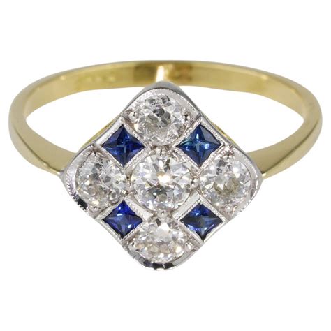 Edwardian .85 Ct Diamond .35 Ct Sapphire 18 KT Platinum Ring For Sale ...