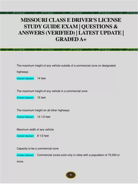 MISSOURI CLASS E DRIVER'S LICENSE STUDY GUIDE EXAM | QUESTIONS ...