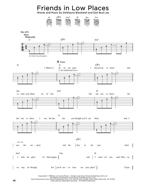 Friends In Low Places by Garth Brooks - Guitar Cheat Sheet - Guitar ...