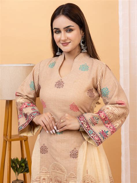 Mughal Architecture Weave Beige Co-Ord Set with Notched Neckline– Kidar ...