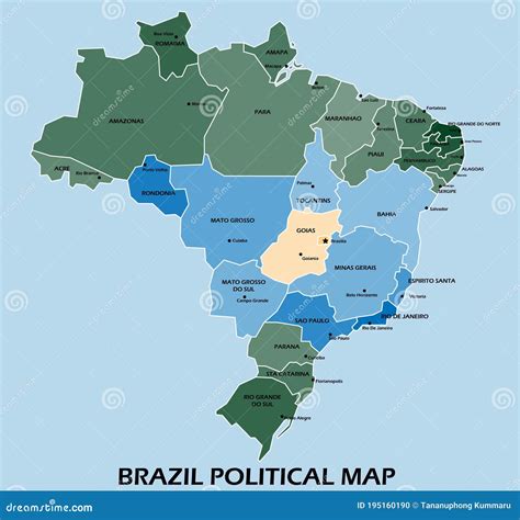 Brazil Political Map Divide by State Colorful Outline Simplicity Style Stock Vector ...