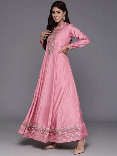 Buy Libas Art Pink Yoke Design Silk Anarkali Suit With Dupatta Online ...