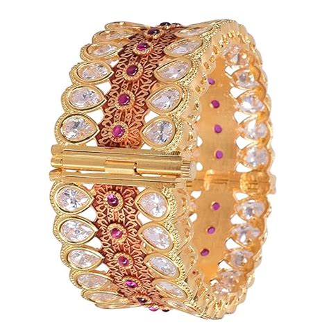 Buy Ratnavali Jewels Brass Gold Plated and Cubic Zirconia Kada for ...