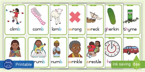 Grade 3: Phonics: Silent b, w, h: Flashcards (teacher made)
