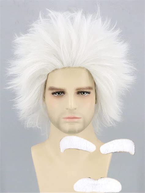 Buy Lemarnia Mens Costume Wigs White Short Curly Beard Wigs for Mad ...