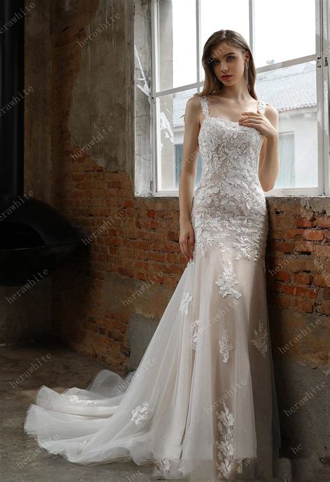 Square Neckline with Lace Straps Mermaid Wedding Gown | Bridal Australia™