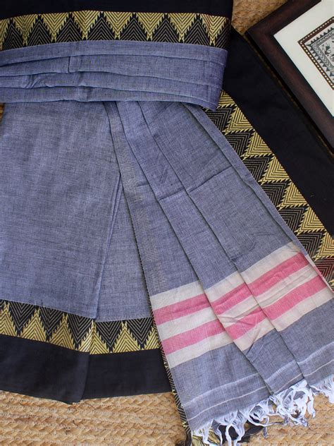 Grey Dharwad Cotton Dress Material With Temple Borders – Weaves of ...