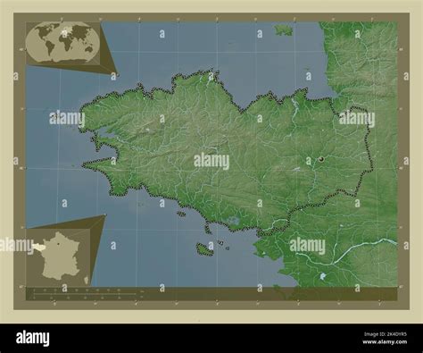 Bretagne, region of France. Elevation map colored in wiki style with ...