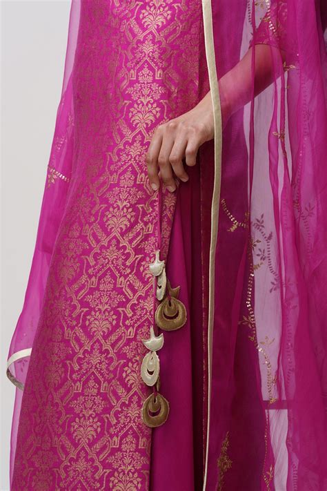 Mira' sharara set munga tussar magenta & gold | Mallika Mathur