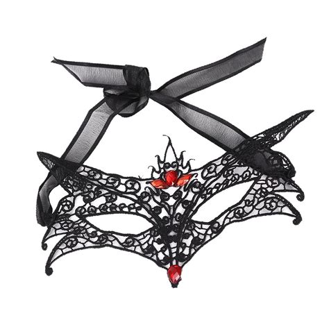 Rare Women Hollow Lace Red Rhinestone Drill Fox Shaped Black Head Mask ...
