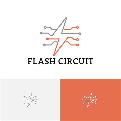 Flash circuit thunder electronic technology monoline logo | Premium Vector