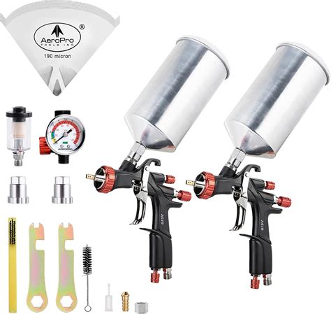 AEROPRO Tools R500 LVLP Double Air Spray Gun Kit with 1000cc Aluminum Cup, A610 Paint Guns ...