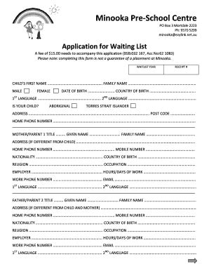 Fillable Online Minooka Pre-School Centre Fax Email Print - pdfFiller