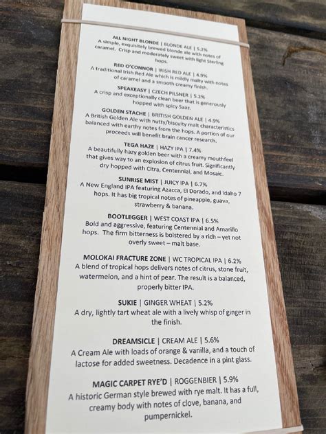 Menu at Model A Brewing Co. restaurant, Tega Cay