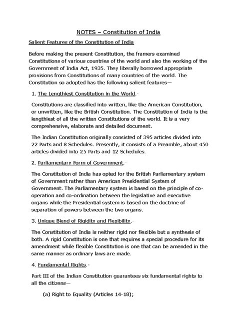 Constitution - Salient Features - NOTES – Constitution of India Salient ...
