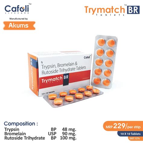 Bromelain 90mg Trypsin 48mg Rutoside 100mg Tablet - Bromelain (90mg ...
