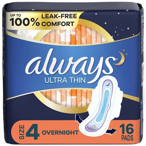 Always Ultra Thin Overnight Pads with Flexi-Wings, Size 4, Overnight ...