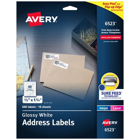 Avery Address Labels, Glossy White, 2/3" x 1-3/4", 600 Total (6523 ...