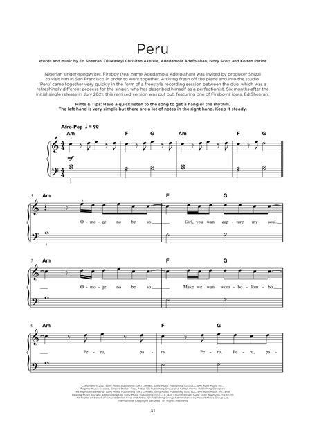 Peru by Fireboy DML & Ed Sheeran Sheet Music for Really Easy Piano at ...
