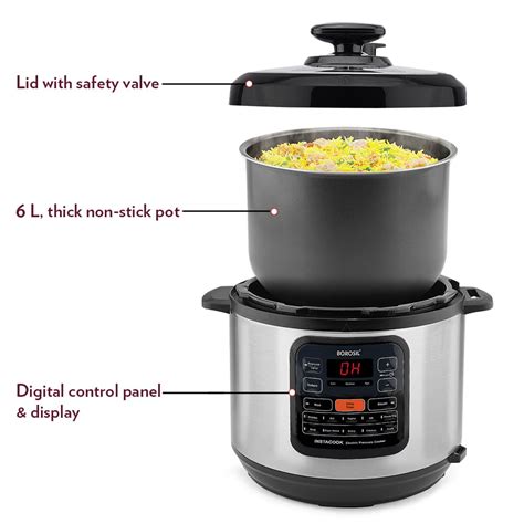 Instacook Electric Pressure Cooker, 6L Electric Pressure Cooker w Digi ...