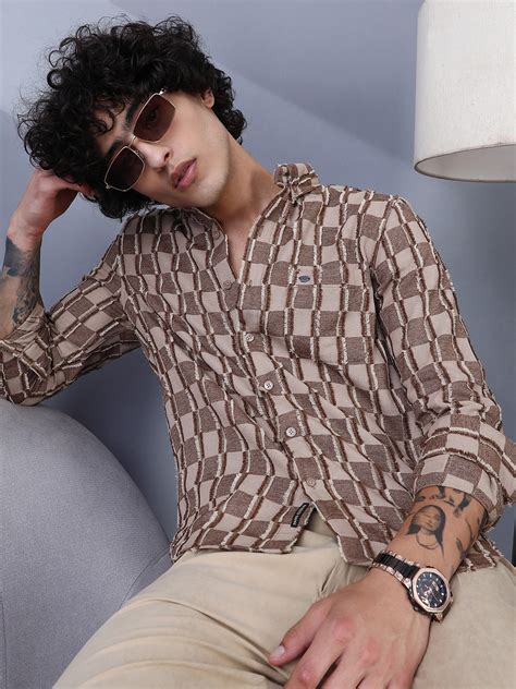 ₹949 | Campus Sutra Men's Mocha Brown & Ecru Beige Block-Edge Shirt ...