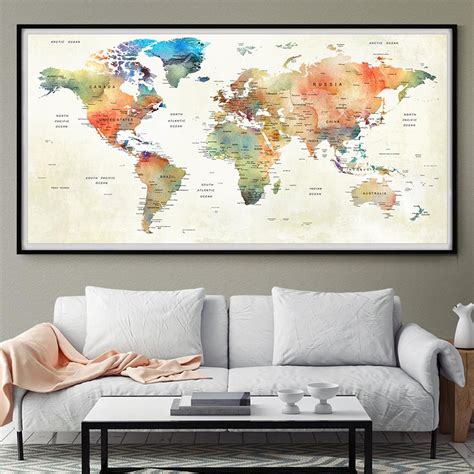 Large Framed World Map 的图像结果