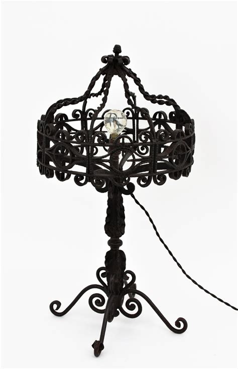 Spanish Gothic Style Scrollwork Hand Forged Iron Table Lamp For Sale at ...