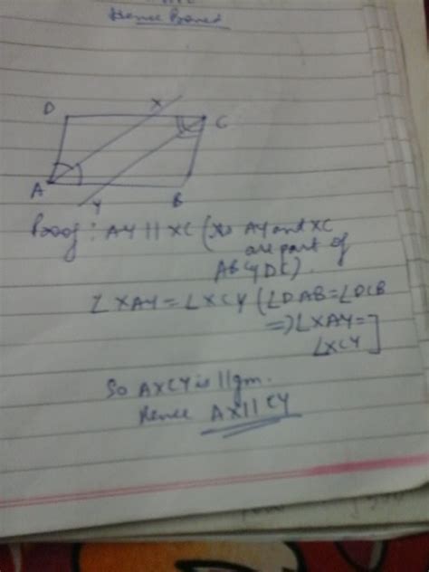 ABCD is a parallelogram and the segment AX and CY bisect angle A and ...