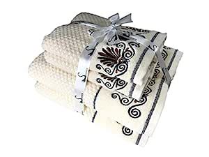 SENSES by Riba All Cotton 550 GSM Embroidered Towel Set for Bath ...