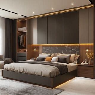 Modern Master Bedroom Design With Double Bed Study and Wardrobe