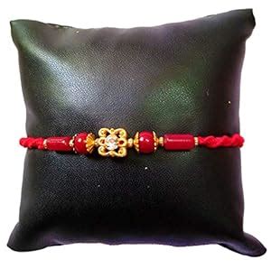 Avanti Creations Multicolor Diamond and Beads Studded Red Rakhi for ...