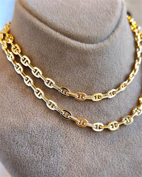 18K Solid Gold Anchor Chain Necklace: 4mm-4.5mm Yellow Gold Link - Etsy