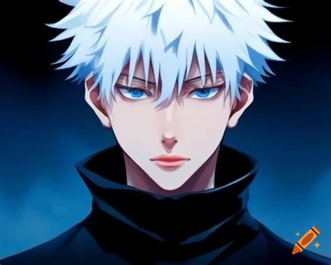 Tall young man with white hair and blue eyes inspired by satoru gojo on Craiyon